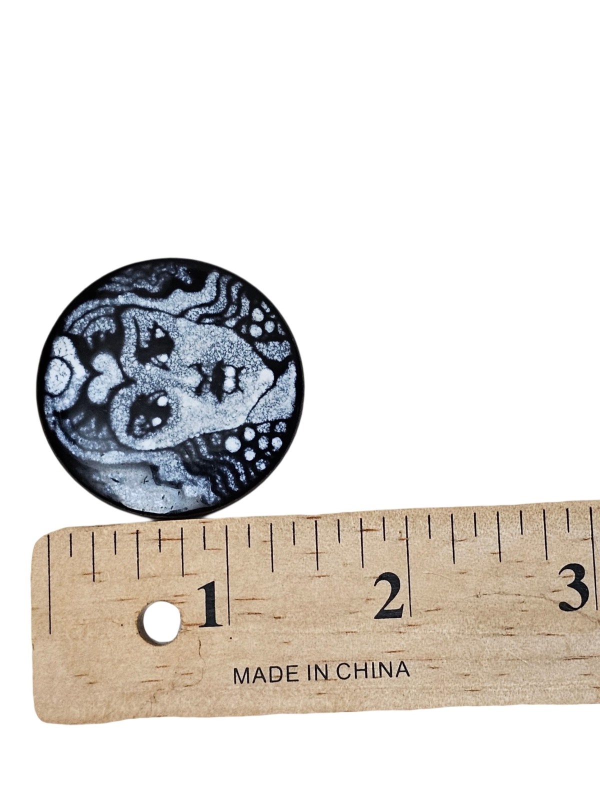 Vintage Handmade Enamel Art Brooch Woman Portrait Black White Round Pin…