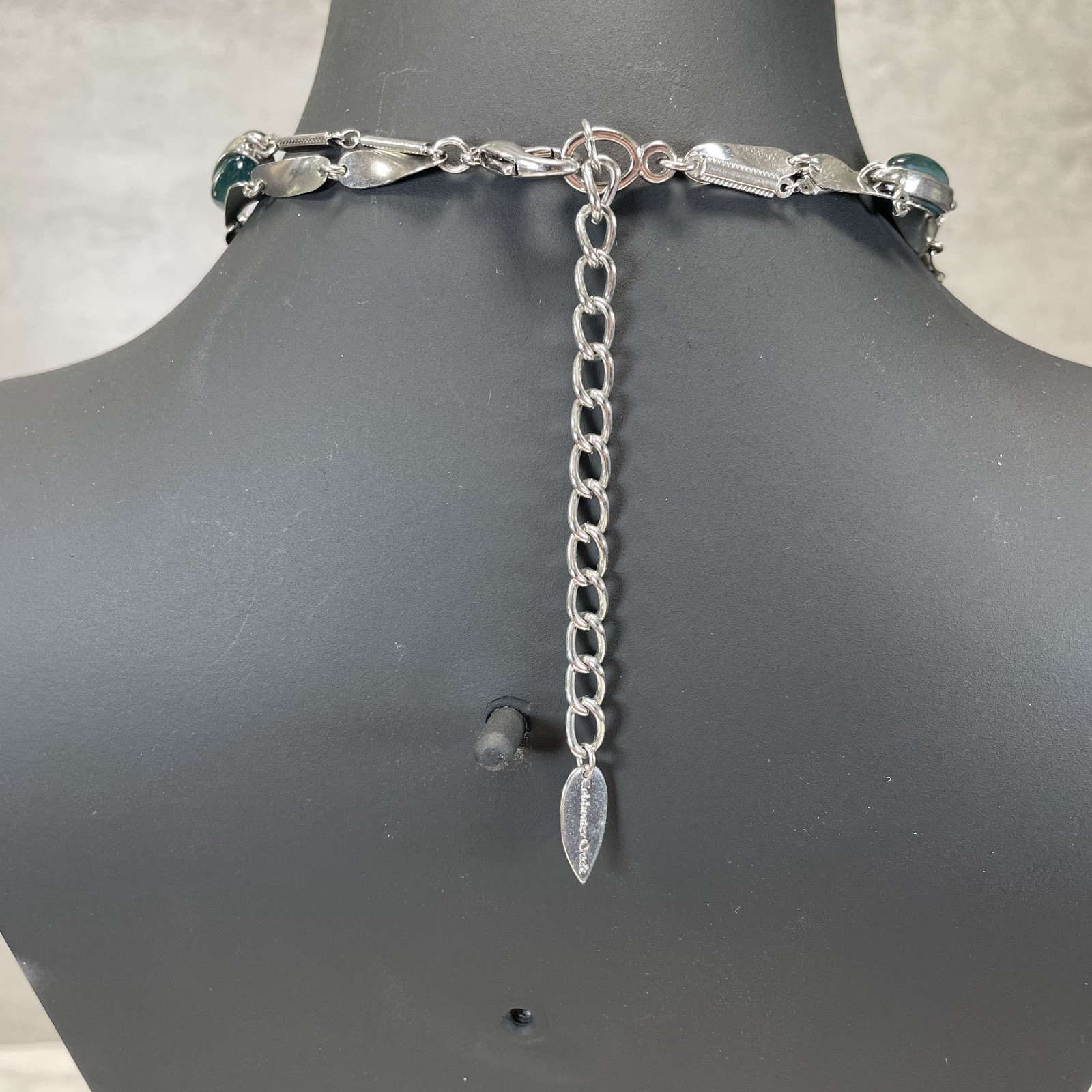 Coldwater Creek Double Strand Station Silver Tone & Green Mood Stones Necklace