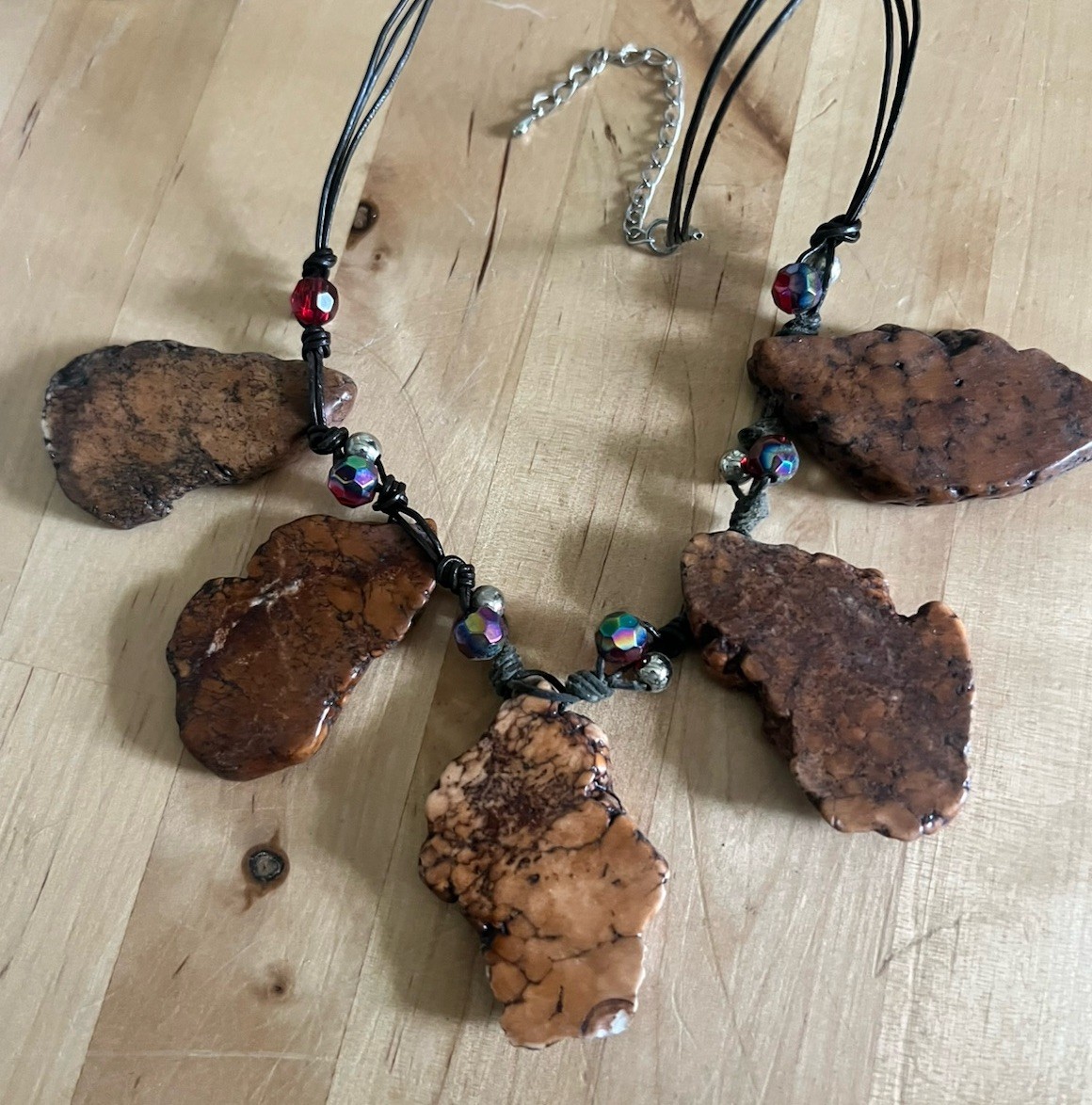 Brutalist Gemstone Necklace Chunky Slab Multi Charm Matching Earrings 18-21” Adj