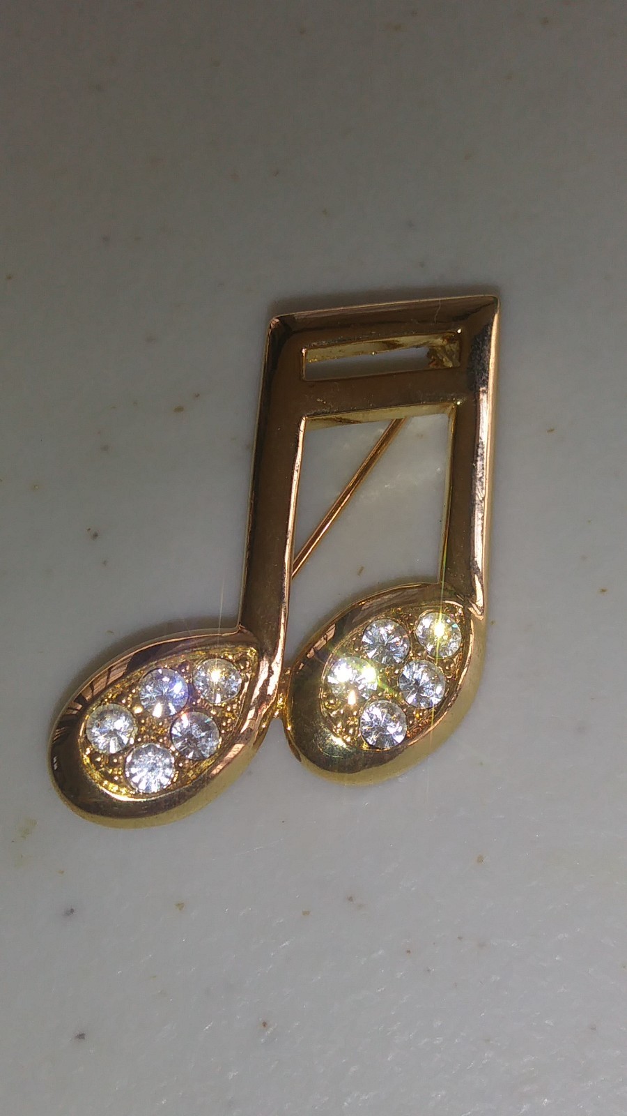 Allison Reed brooch pin gold tone musical notes with rhinestones