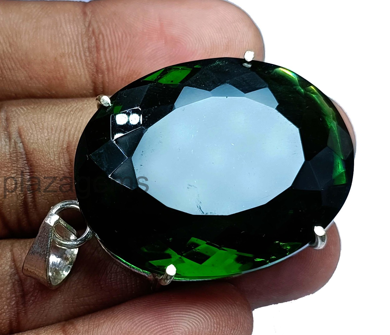 101.35 CT Natural Green Emerald Pendant Oval Gems 925 Sterling Silvet Chain 5ARU