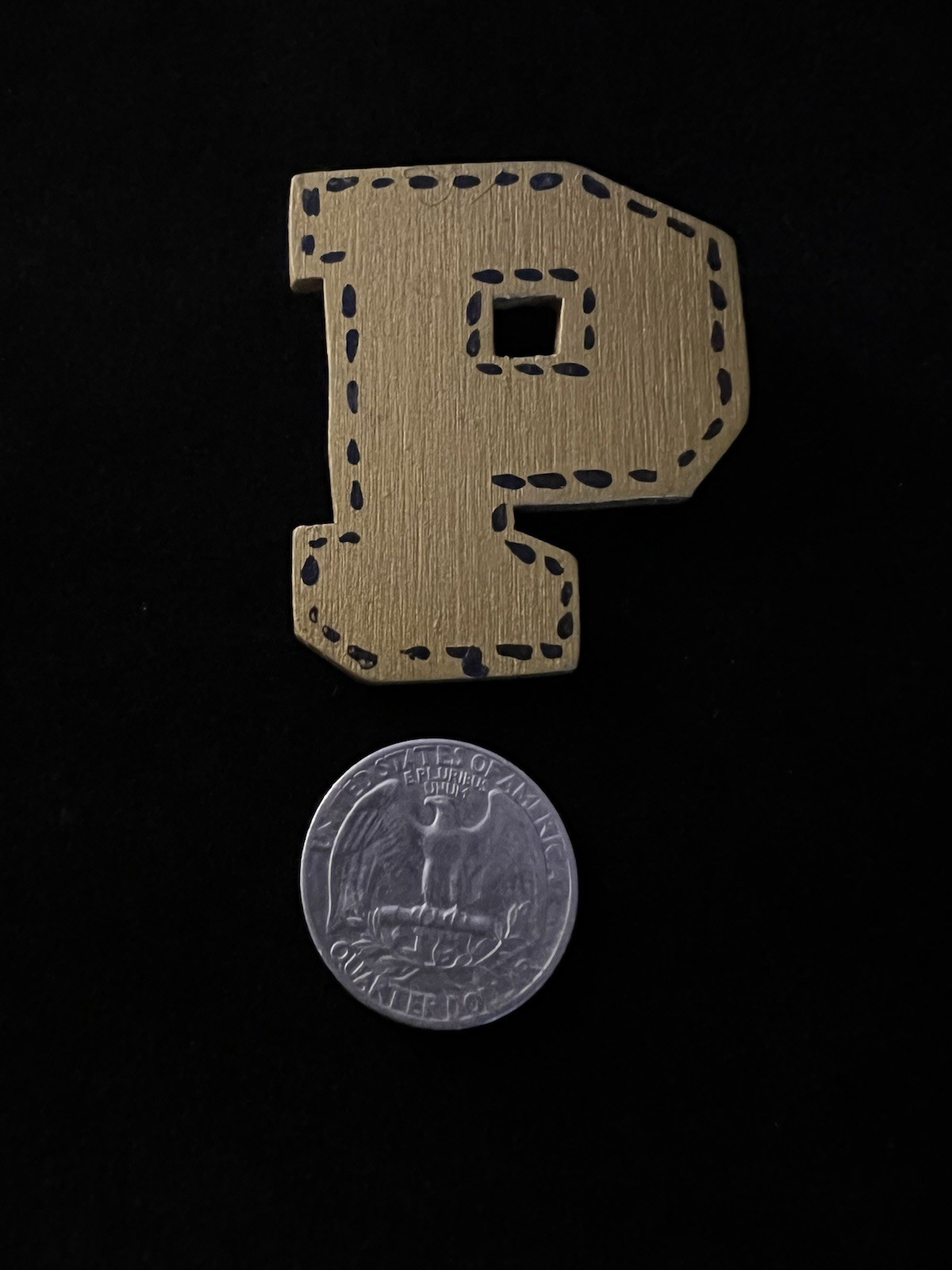 Vintage Wooden Monogram Brooch Pin Initial Letter “P” Alphabet Tan/ Brown