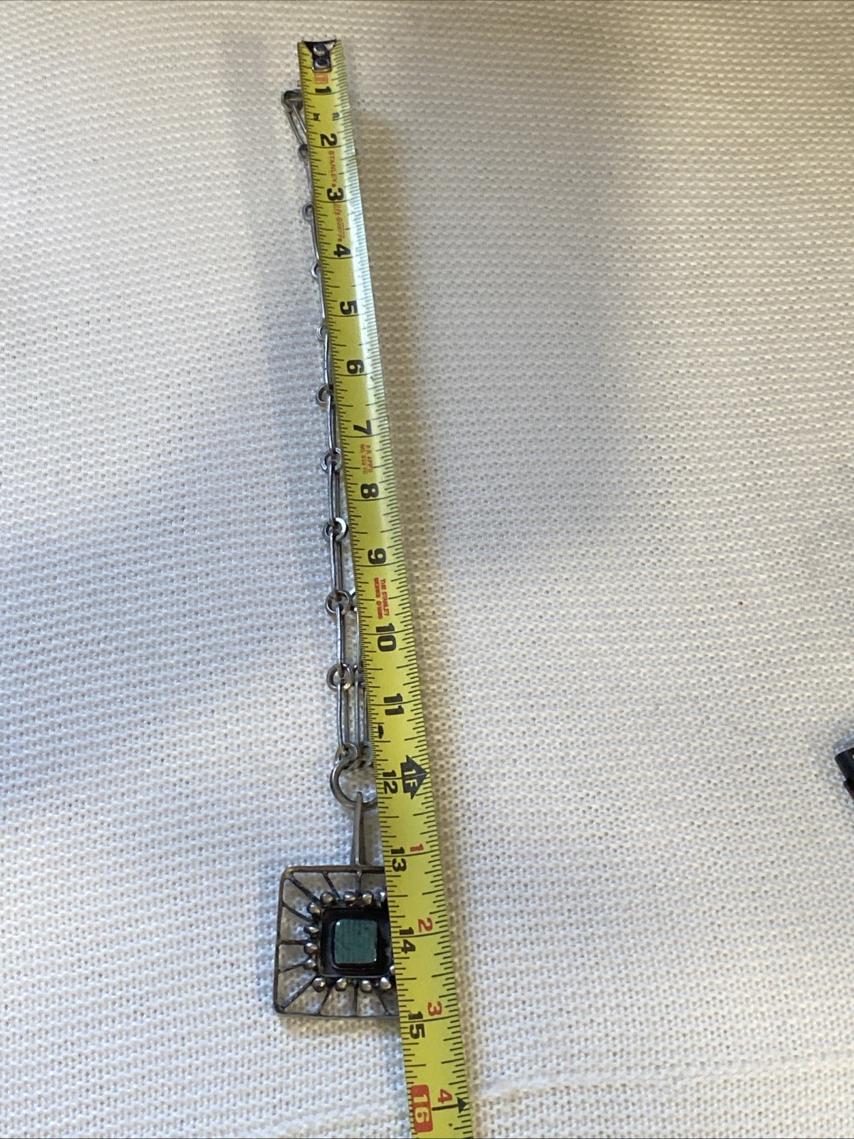 LYSGARGS DESIGN Mid-Century Modernist Pewter & Aqua Ceramic Pendant Necklace #56