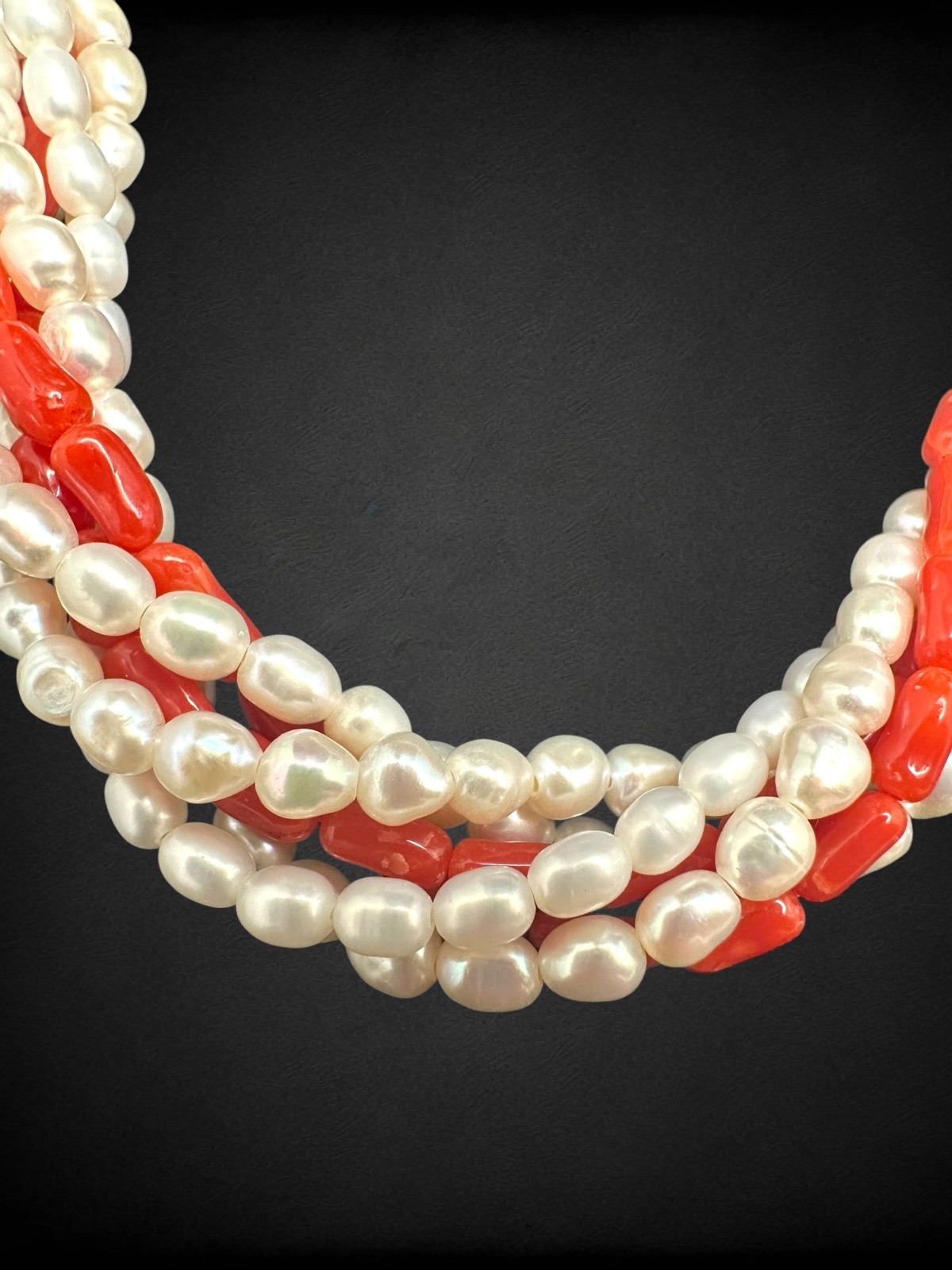 Vintage Real Pearl Bamboo Coral Torsade Necklace Italy Tourist Twist Multistrand