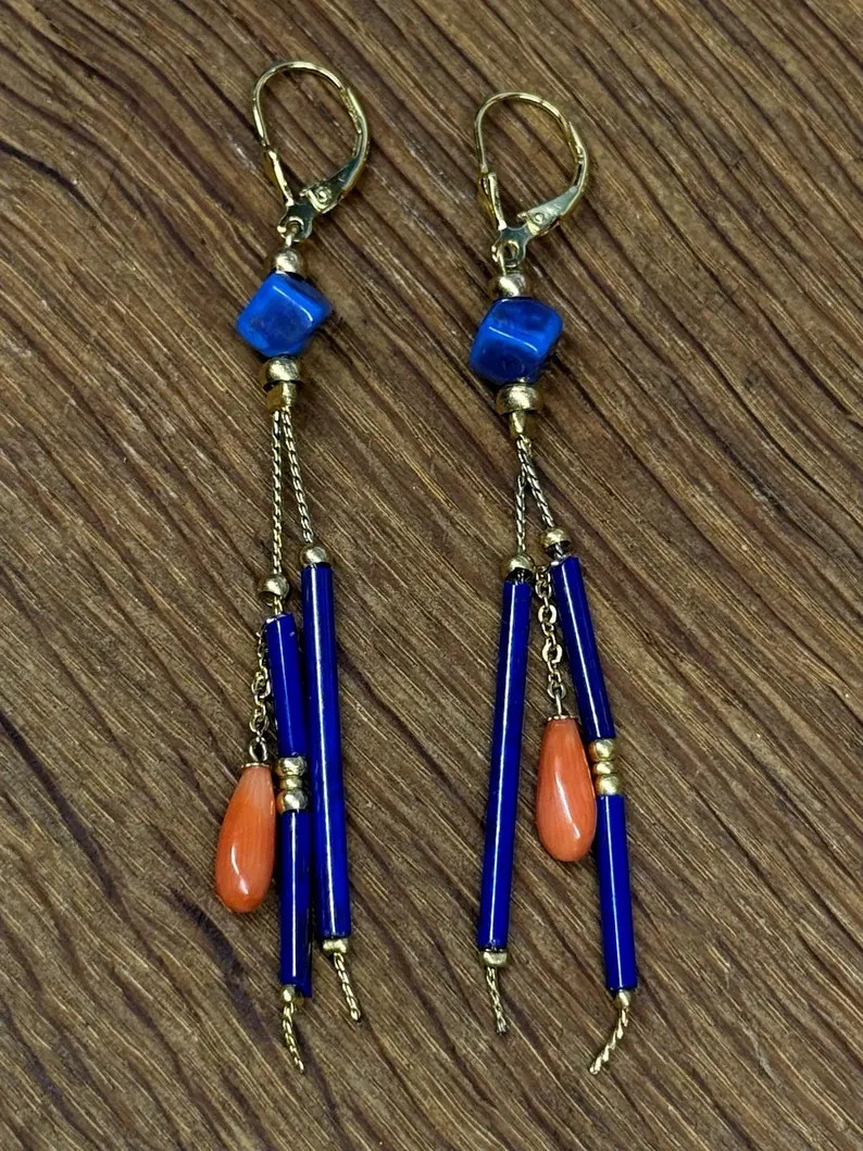 Earrings silver 925 natural coral Lapislazuli