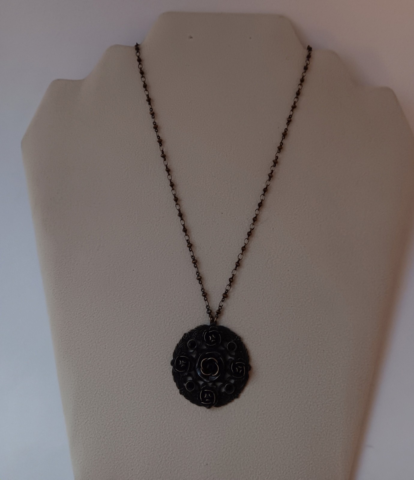 Vtg Art Nouveau Lizpaiacios Incredible Bronze Dimensional Pendant Necklace 18″