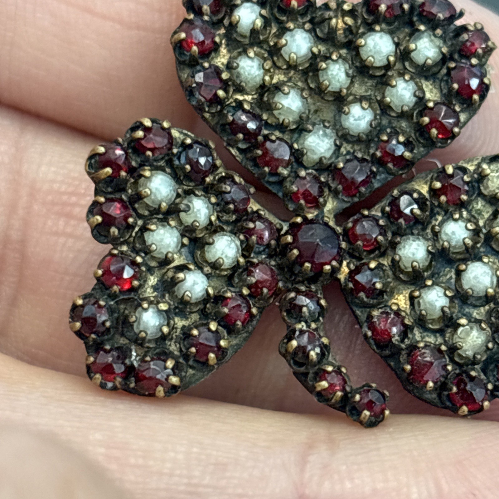 Mine Cut Bohemian Garnet Pendant Brooch Shamrock For Repair Mz