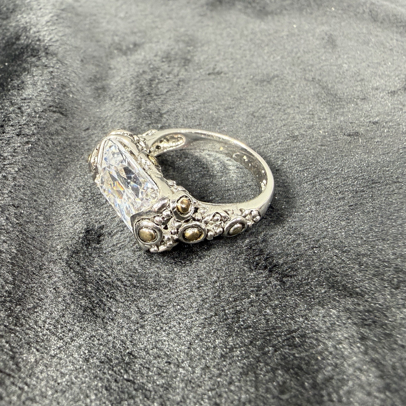 Vtg Sterling Silver Ring 8.25 Cubic Zirconia Medieval High End Jewelry Old Money