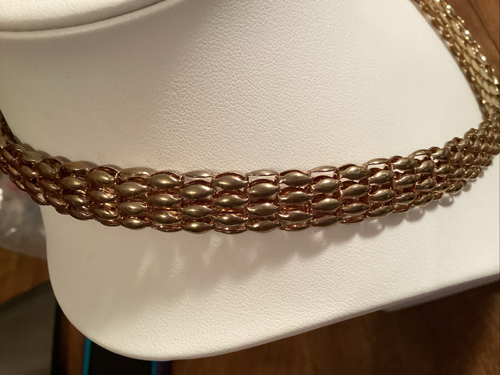 Vintage Choker 16” Shiny Gold Tone Waffle With 3” Extender AS IS