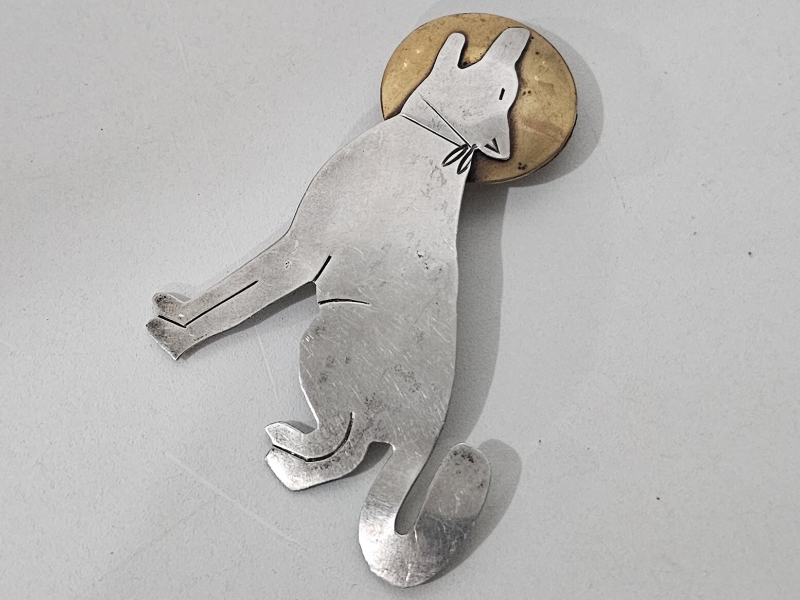 BEN J CHAVEZ Sterling & Brass Southwestern Vintage Large Brooch/pendant 3″