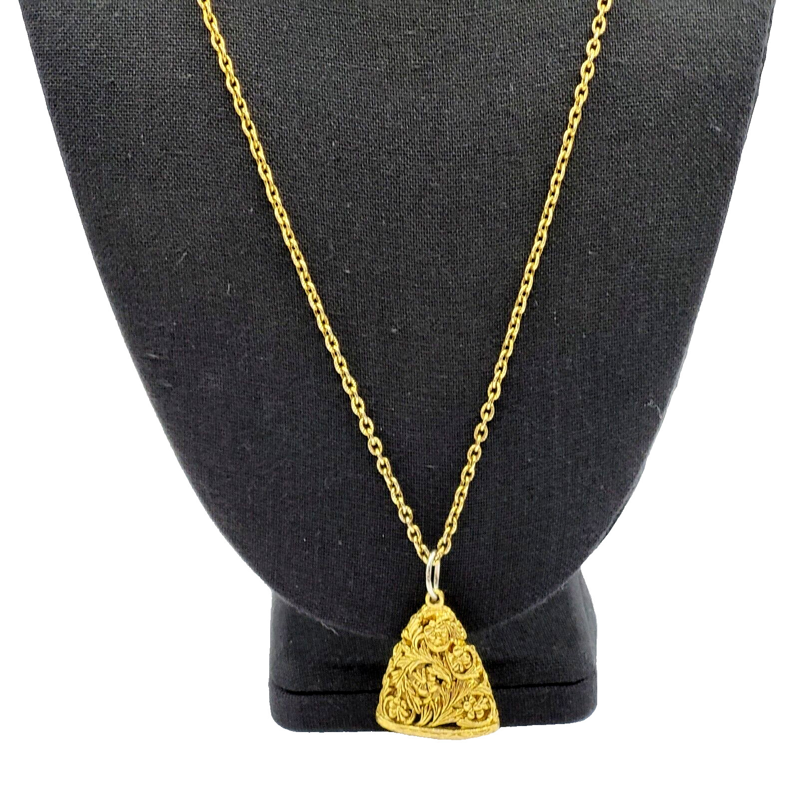 Renaissance Floral Triangle Filigree Pendant Necklace Gold Tone NO CLASP 24 Inch