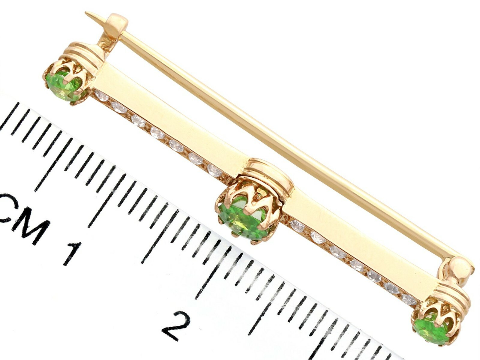 1.01ct Demantoid Garnet and 0.35ct Diamond 14ct Rose Gold Bar Brooch – Antique