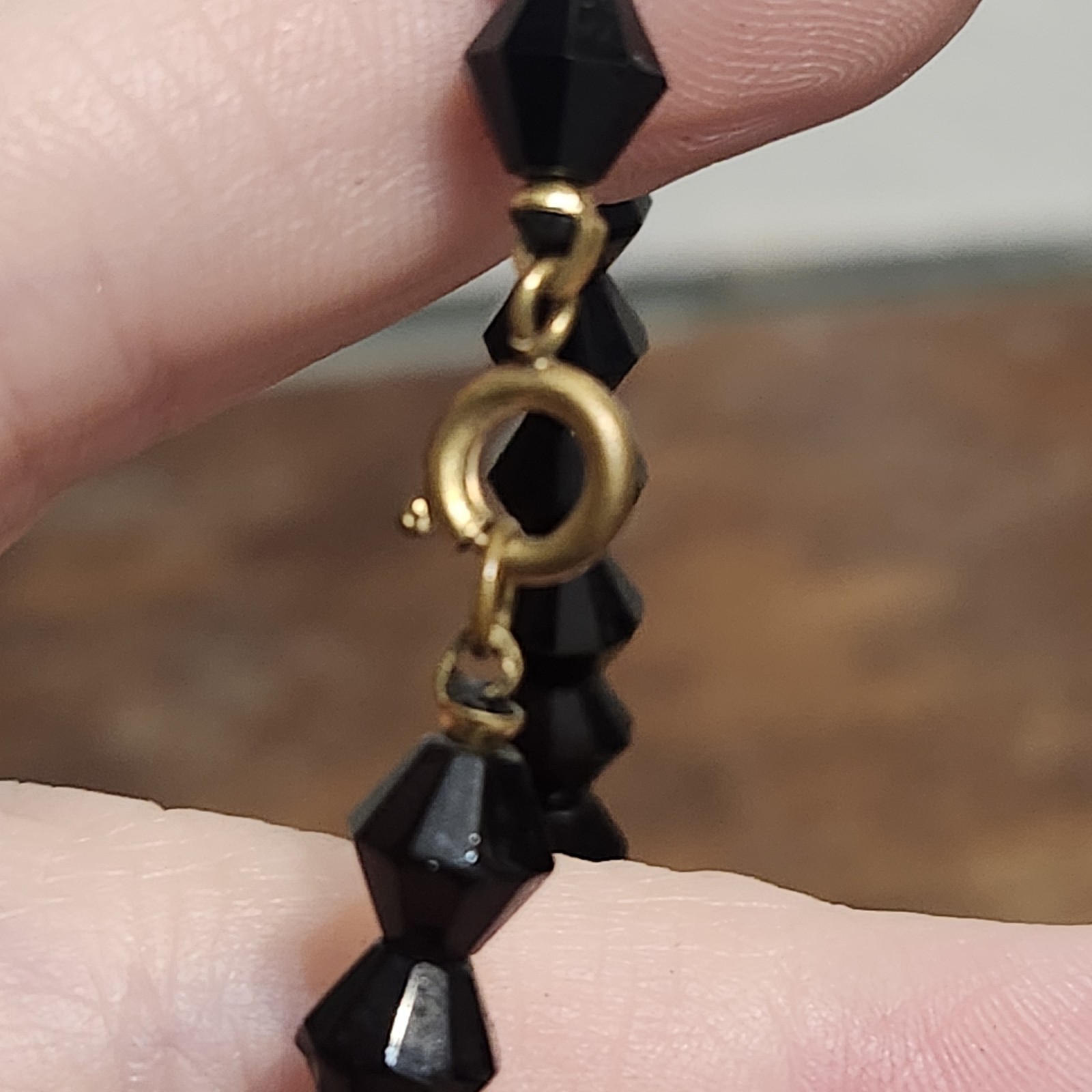 Vintage Jet Black Crystal Glass? Bicone Bead Long Necklace Single Strand
