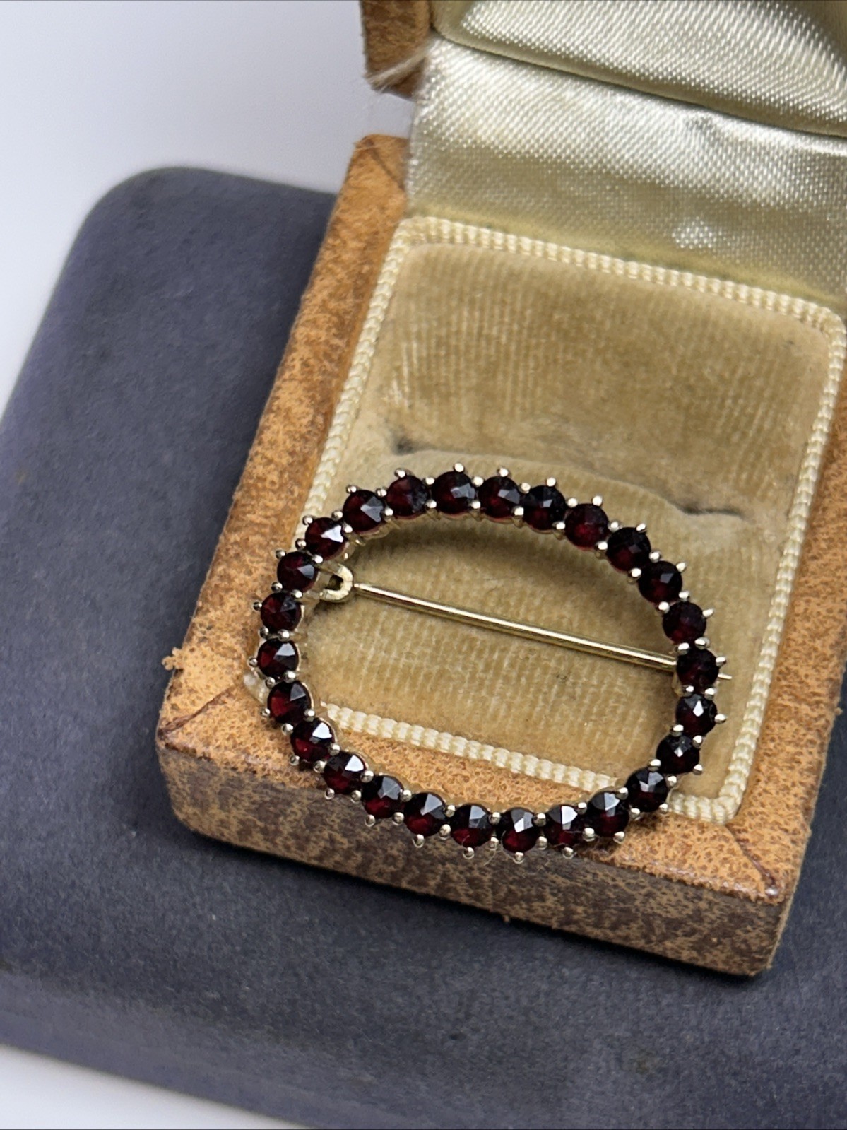 Vintage 900 Silver Gold Wash Bohemian Garnet Round Oval Brooch