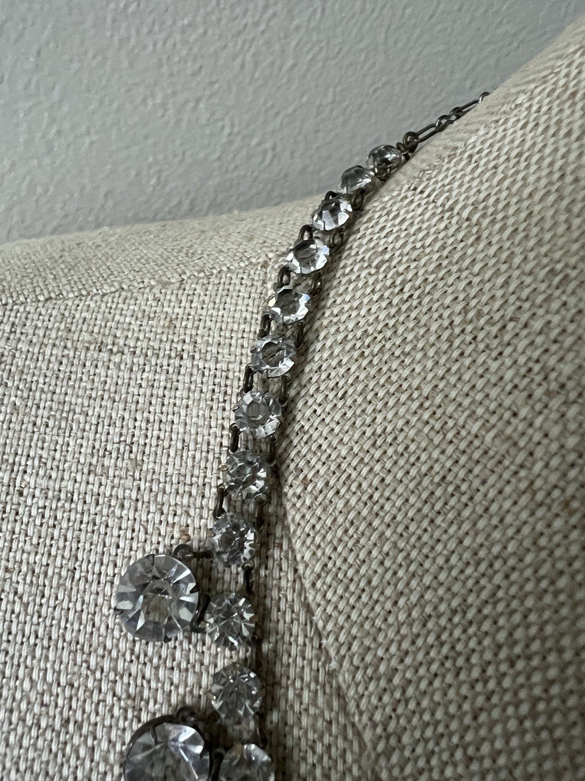 Antique Art Deco Open Back Crystal Riviere 15.25” Festoon Necklace Silver Tone