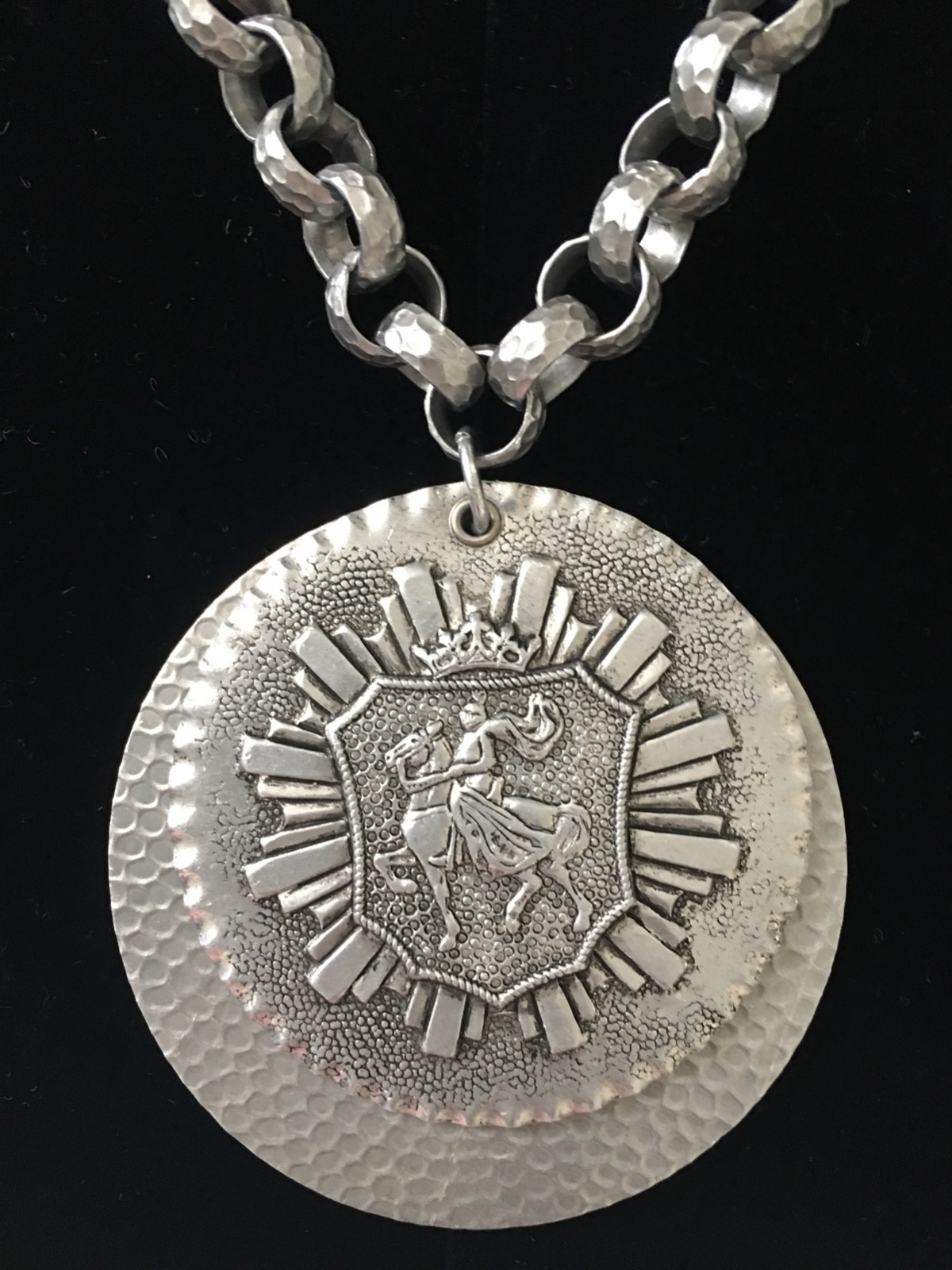 Vintage Aluminum Crest Pendant Necklace