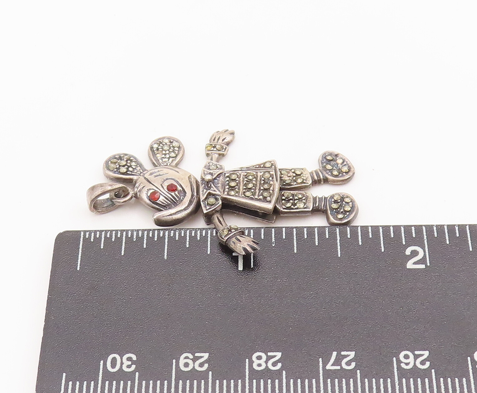 925 Sterling Silver Vintage Pendant Carved Movable Marcasite Micky Mouse PT22743