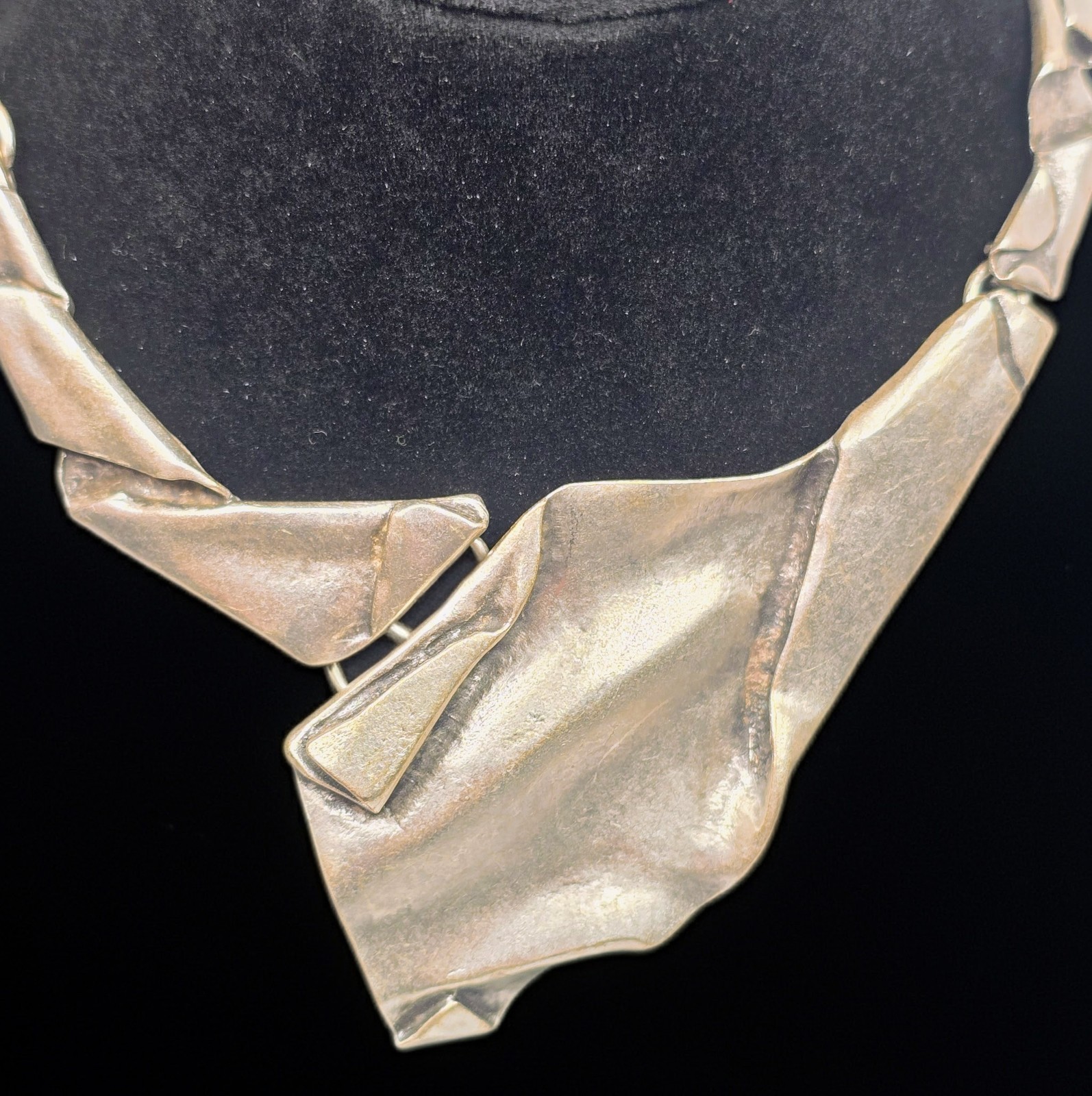 Vintage Brutalist Silver Tone Statement Necklace Sculptural Modernist Artisan…