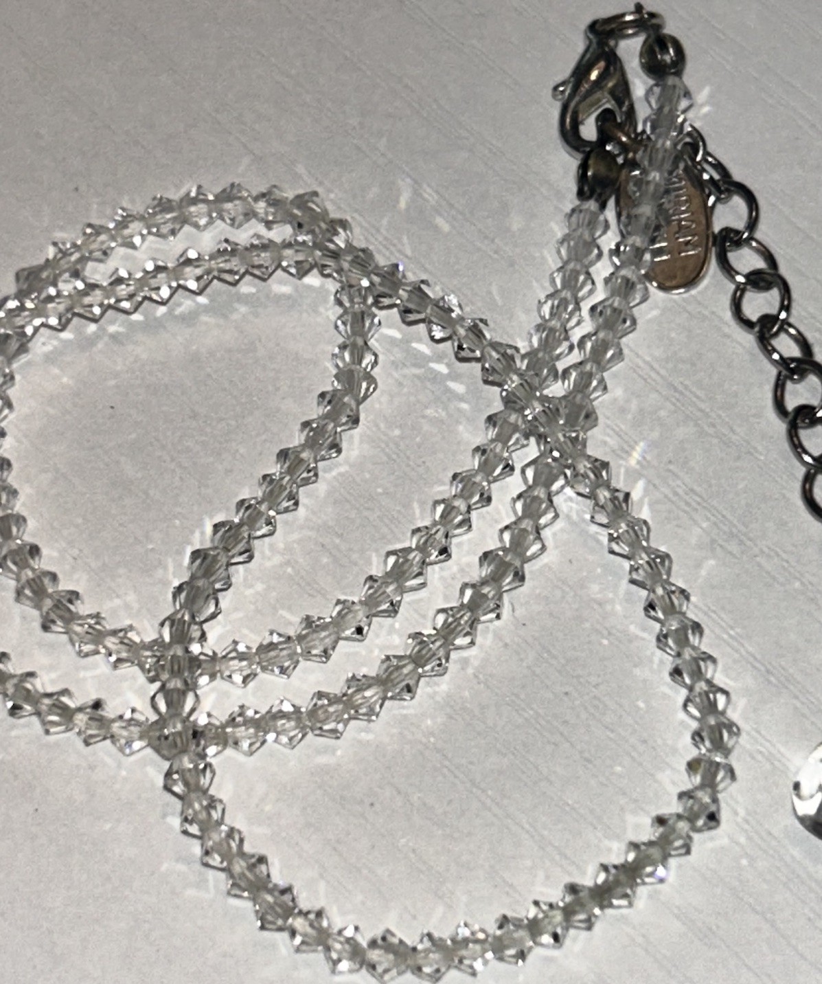 Signed Miriam Haskell Clear Crystal Bead Necklace Dainty 15-17” Vintage