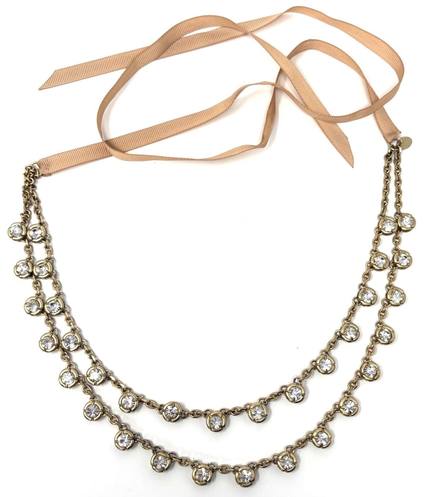 Vintage Danielle Stevens Gold Toned 2 Strand Crystal Ribbon Necklace