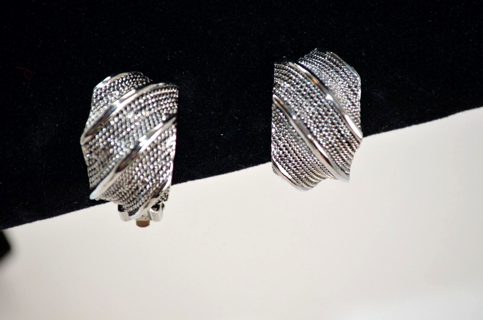 Vintage Silver Tone Clip On Earrings Half Moon Shaped About an 1″