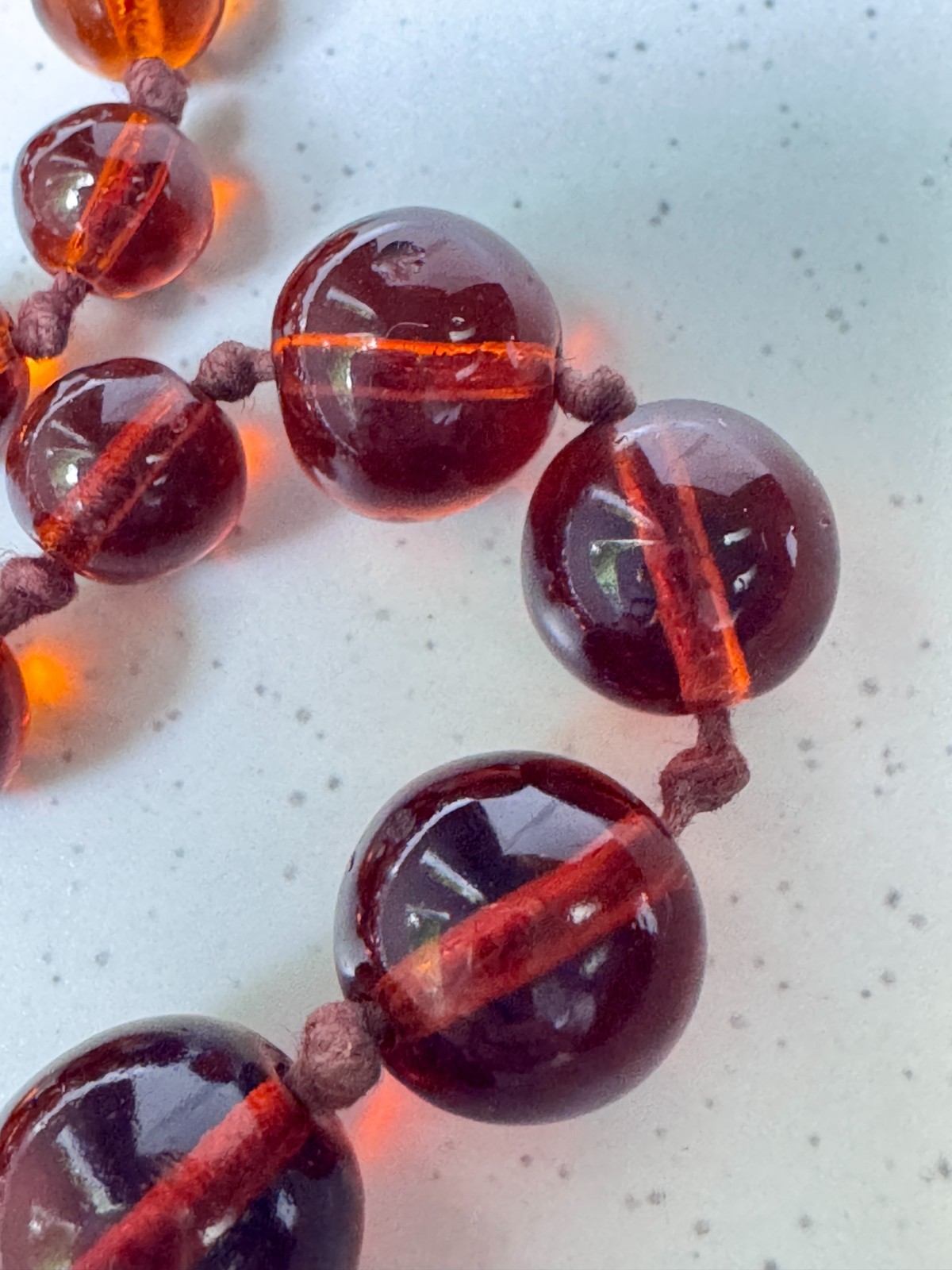 Vintage ART DECO Graduated Bead FAUX Amber Necklace, Czech Glass, Hand knot, 32”
