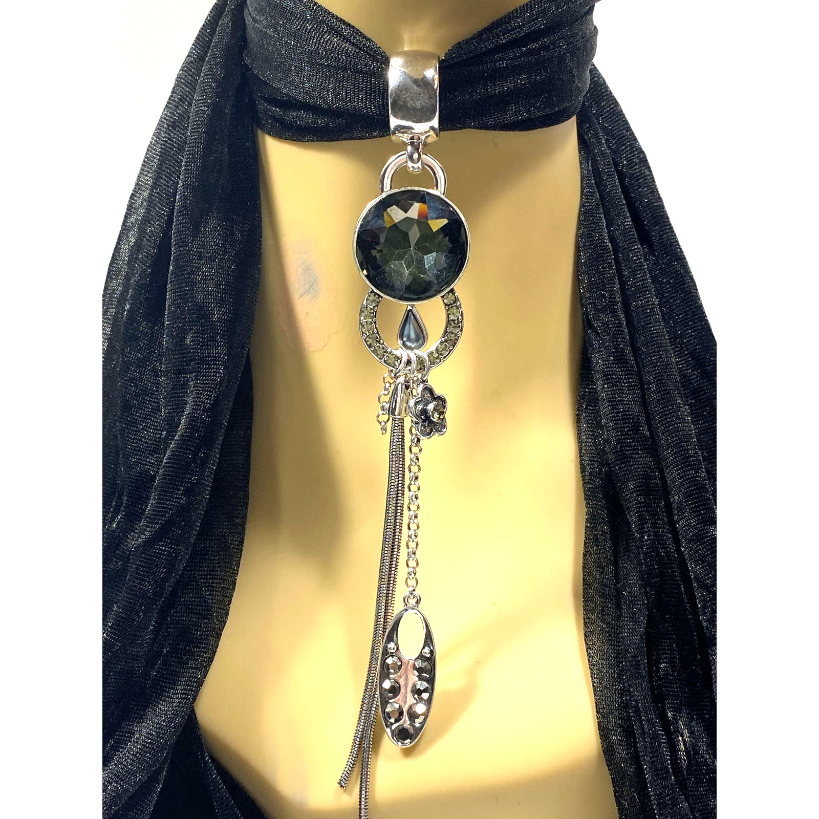 Tiger Eye Smoky Quartz Scarf Slider Necklace Pendants Set of 2 Large 6″ Manual