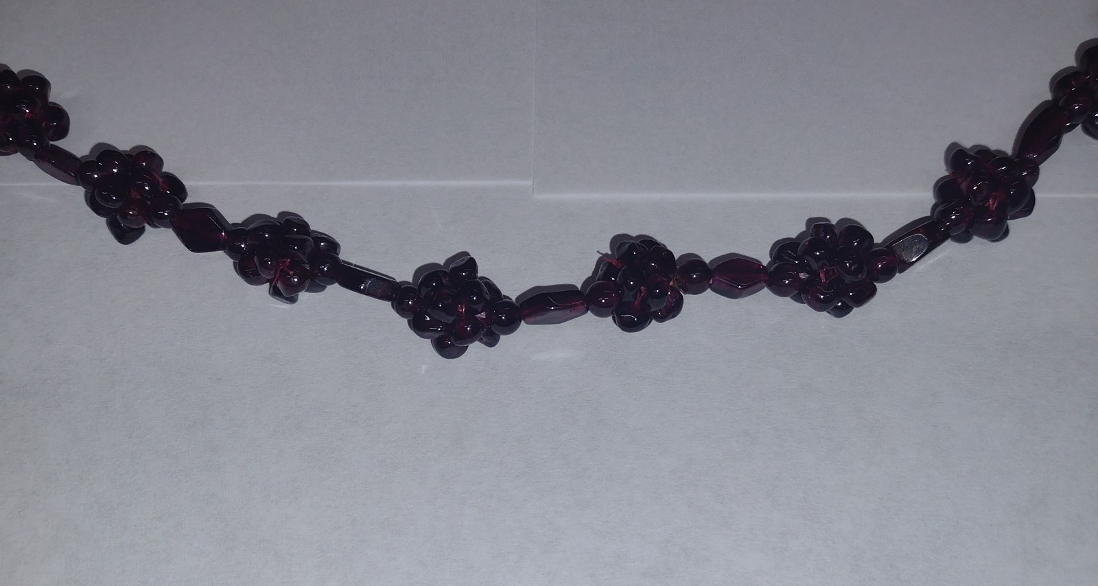 Vintage Bohemian Garnet Necklace With Repeating Floral Cluster Design