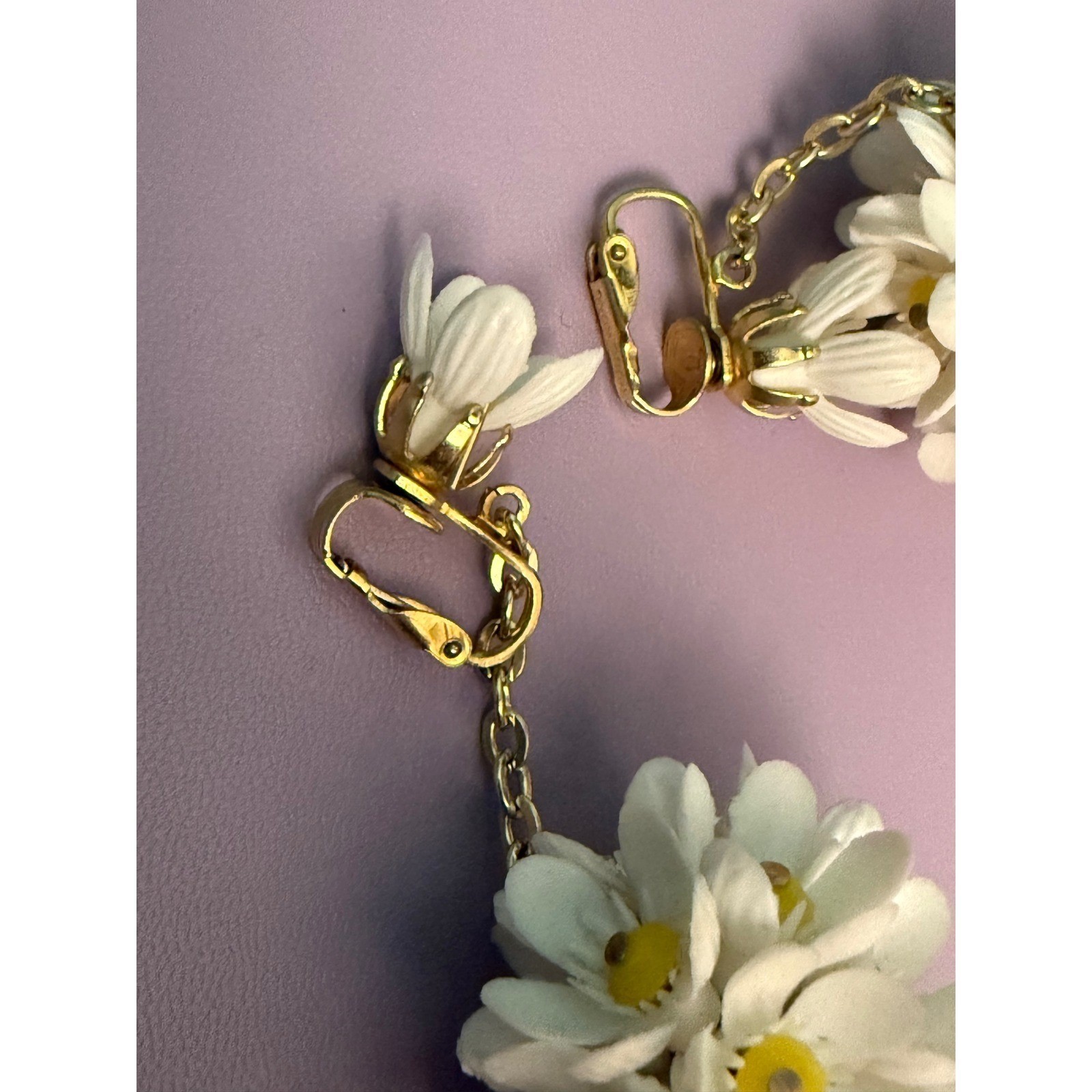 Vintage Daisy Floral Jewelry Set 3pc Necklace Brooch Earrings Japan Whimsy Ditzy