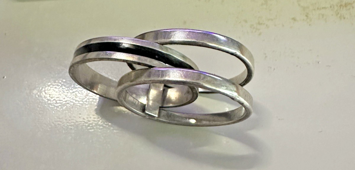 Sleek Modernist 3 Band Unisex Stack Ring 1 Cm wide Sterling Silver Size 11, 8 gr