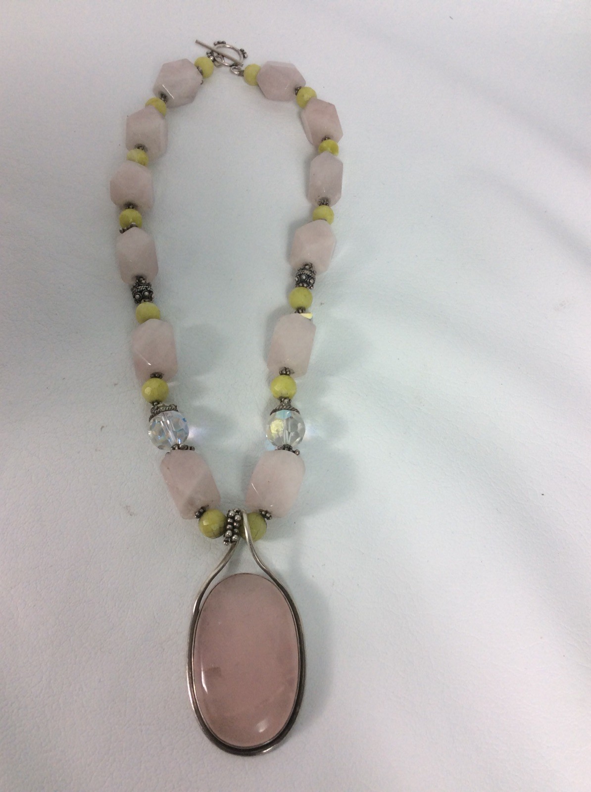 Stunning Artisan Hand Made Sterling Silver 925 Rose Quartz Bead Toggle Necklace