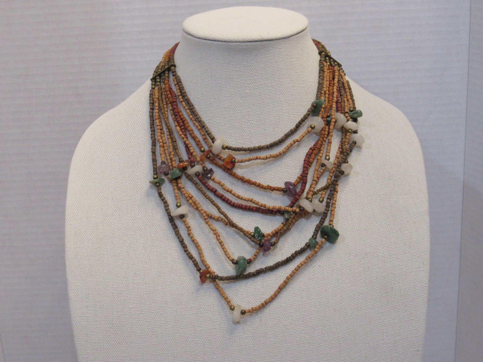 Vintage Multistrand Earthy Bead Necklace Natural Stone Hippie Boho Garden Fairy