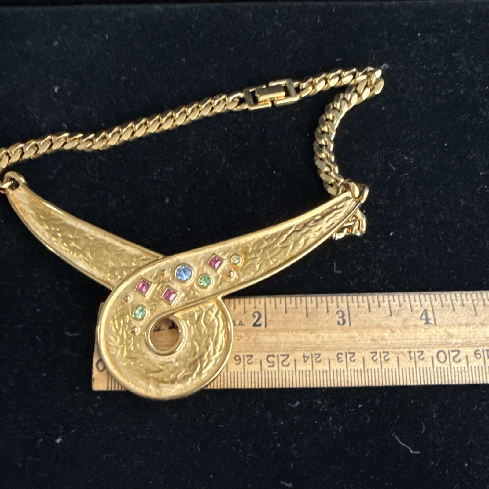 Gold Tone Chevron Multi Colors Stones Necklace
