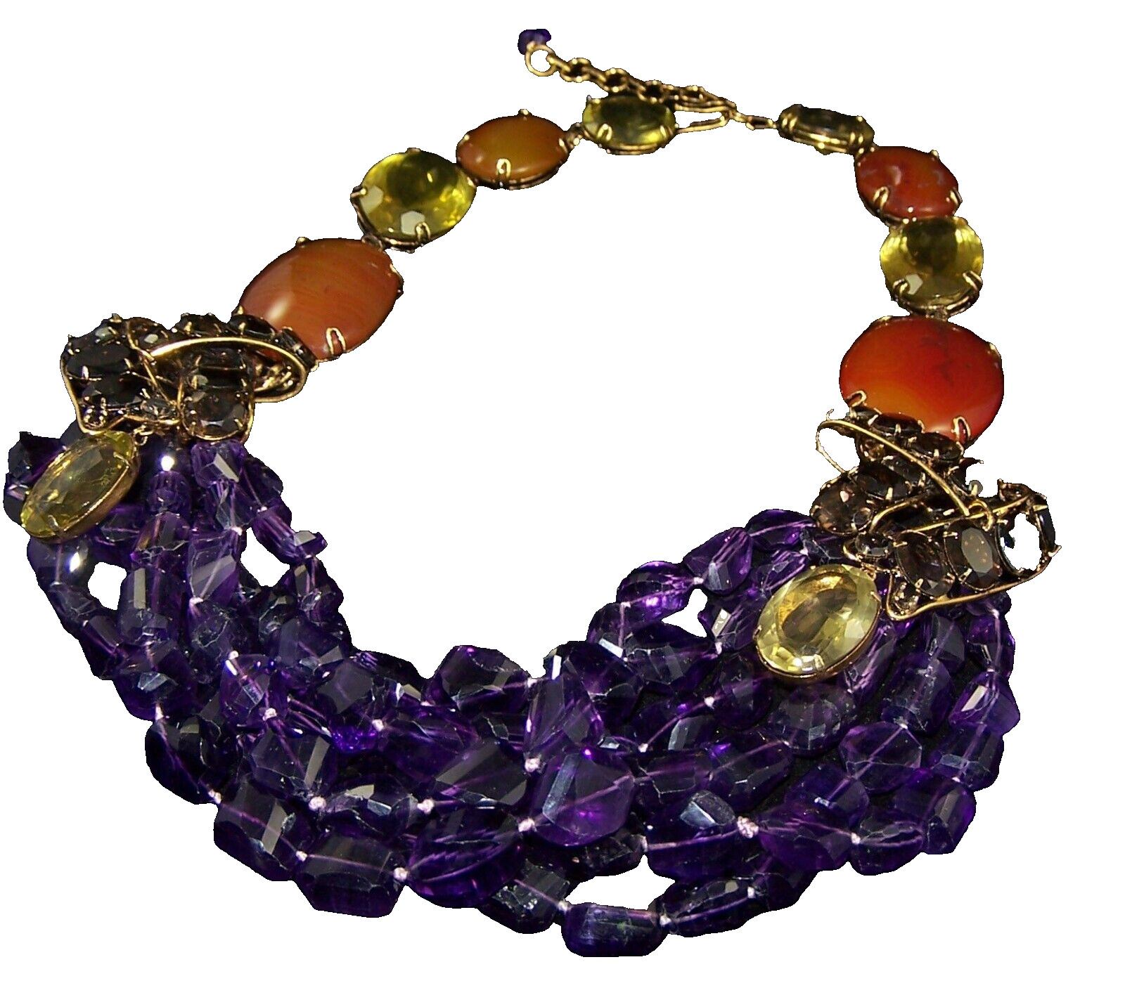IRADJ MOINI Semi-Precious Multi-strand Amethyst, Agate and Smoky Quartz Necklace