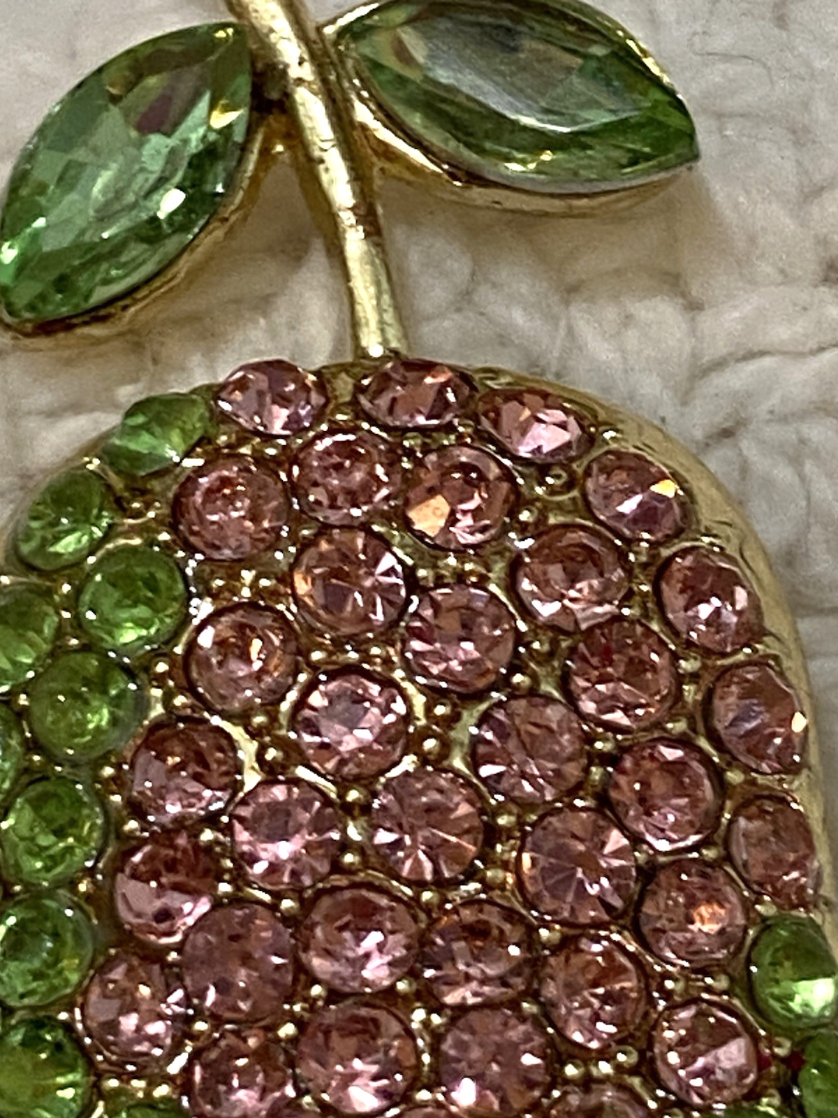 Vintage Pear Shape Pink And Green Rhinestone Gold Tone Brooch