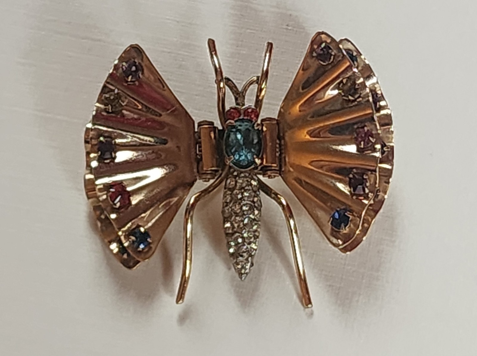 Rare Antique Charles Reis 12k Gold Filled Butterfly With Rhinestones Pin Brooch