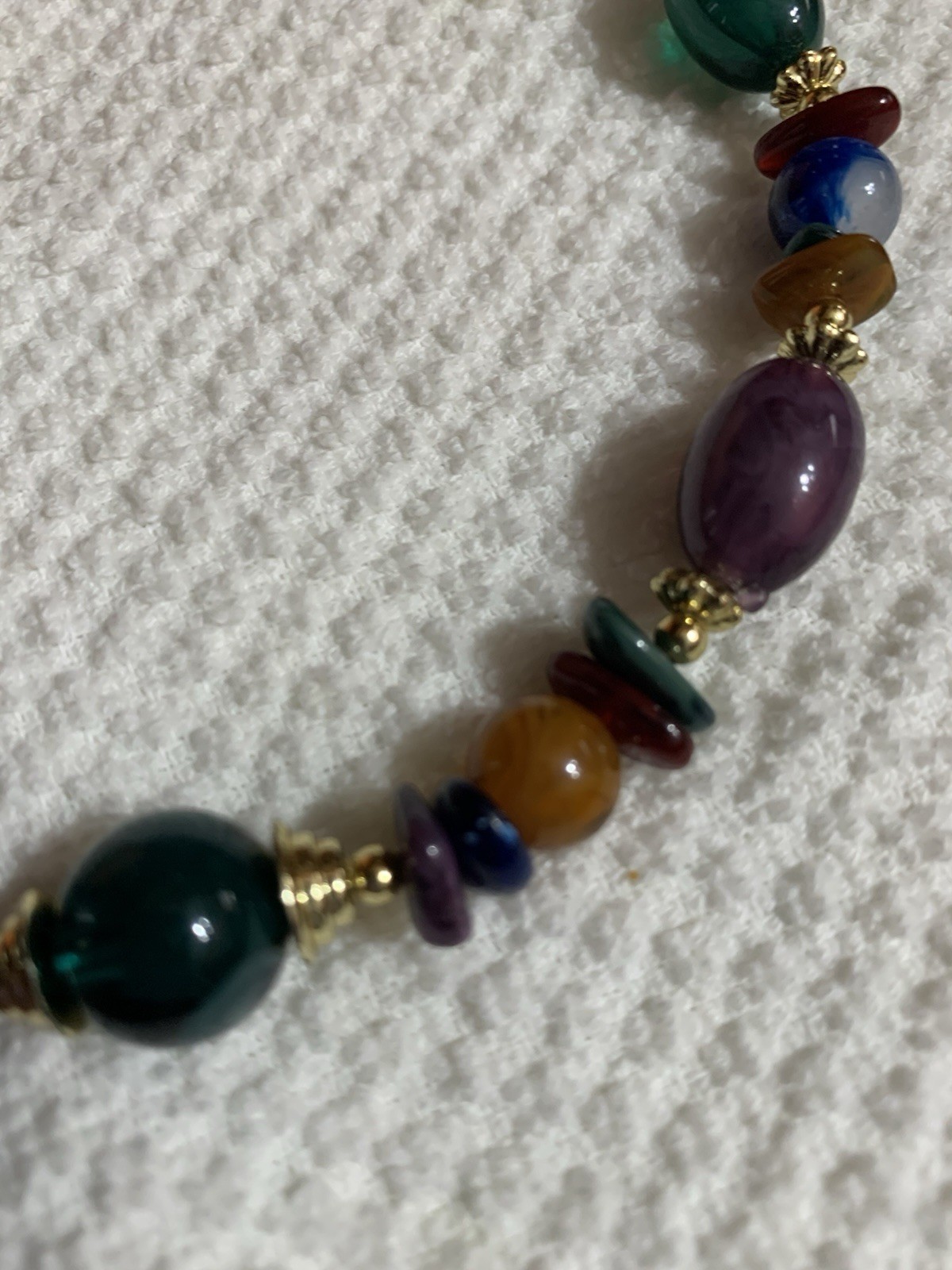 VTG Colorful Faux Stone Beaded Necklace with Gold Spacers Fall Colors
