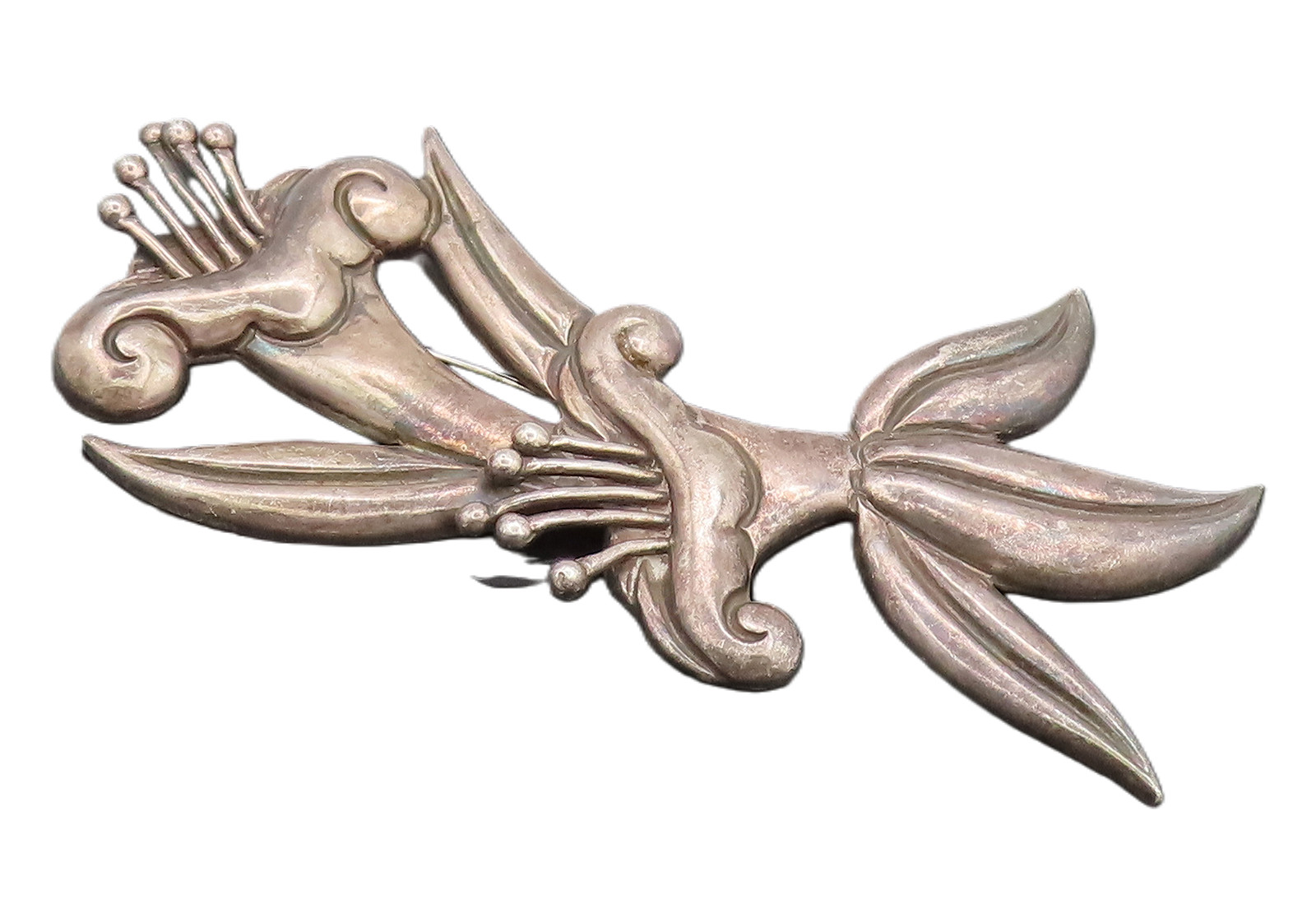 LOS CASTILLO TAXCO 925 Silver Vintage Antique Large Floral Brooch Pin BP10317