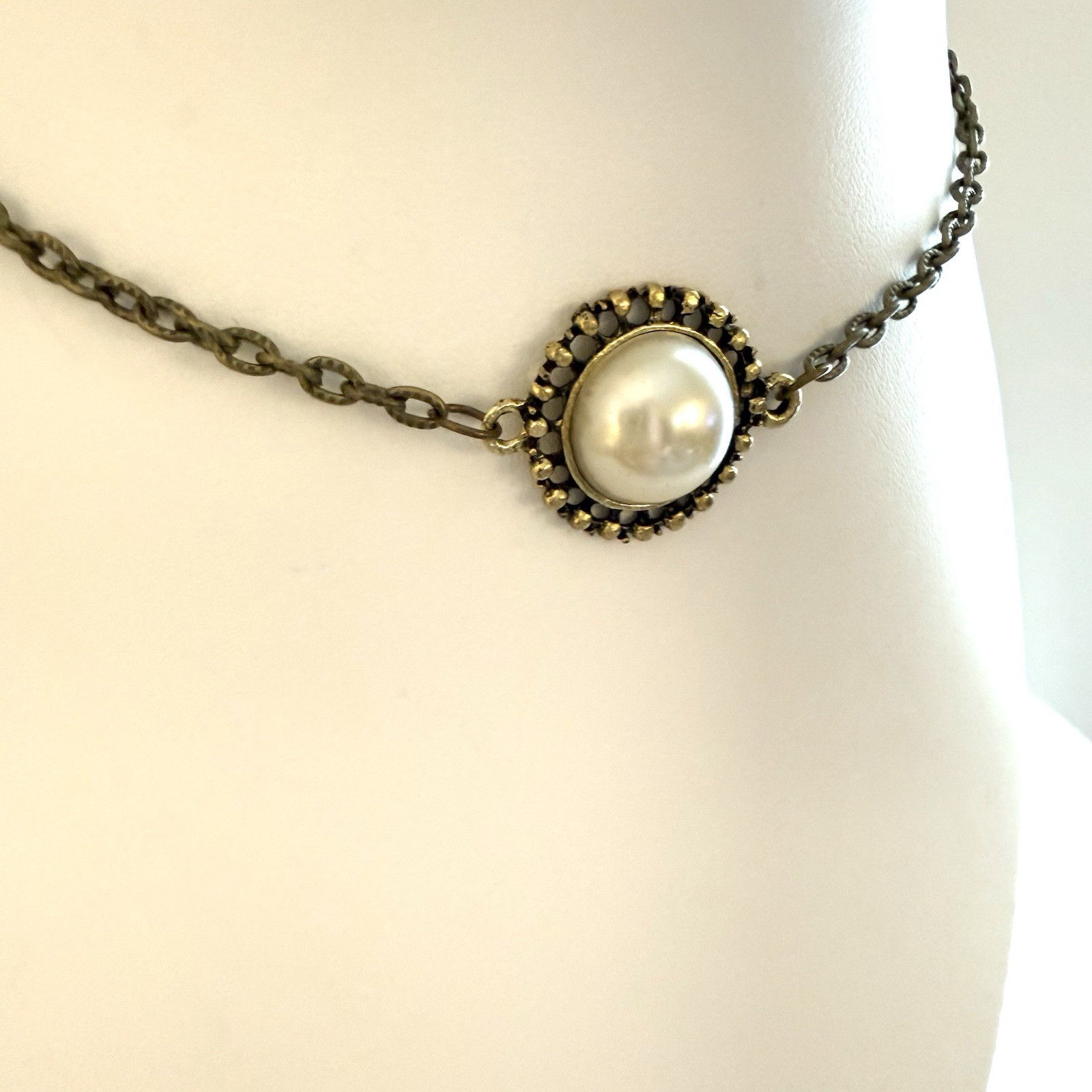 S925 Sterling Silver Faux Pearl Marcasite Art Deco Necklace Vintage 18″