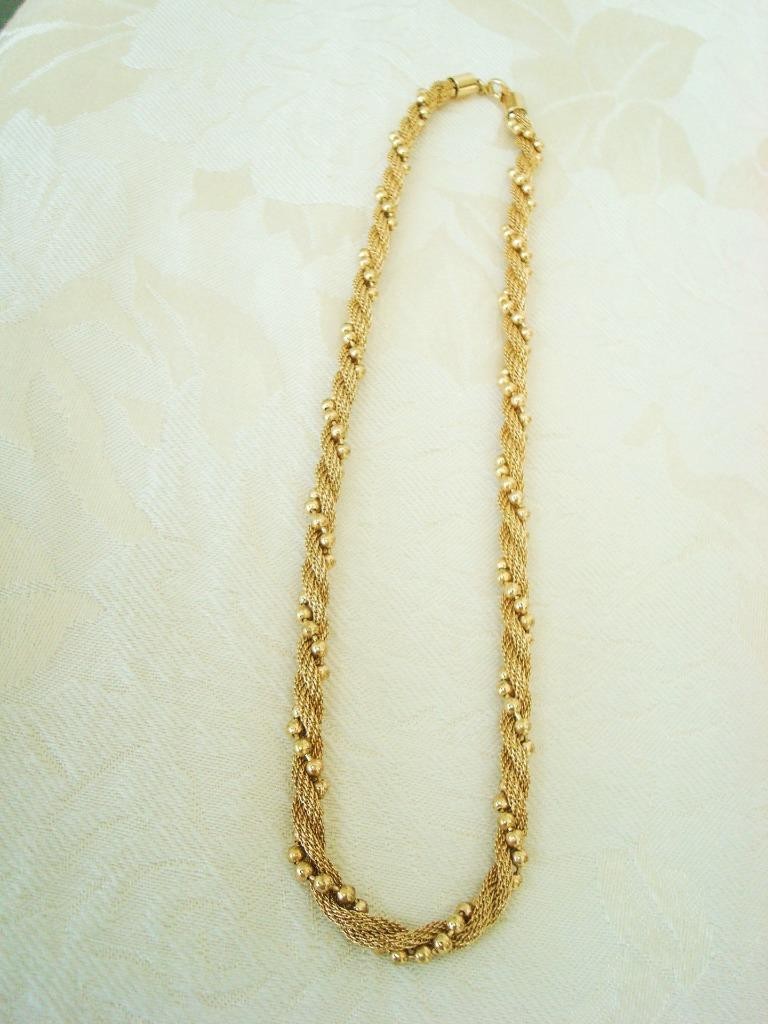 Vintage Gold Tone Beaded Mesh Twist Necklace 18 3/4 In. KJ