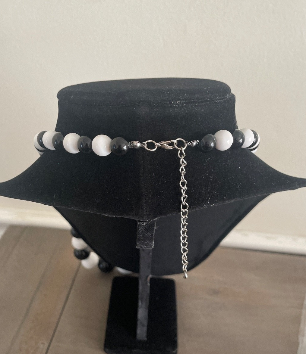 Necklace Black White Chunky Beaded Jumbo Bubble Oversized Statement Y2K 2000s