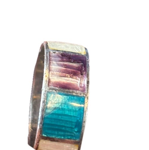 SIAM 925 Sterling Silver Vintage Blue Purple Enamel Band Ring Sz 7 Native