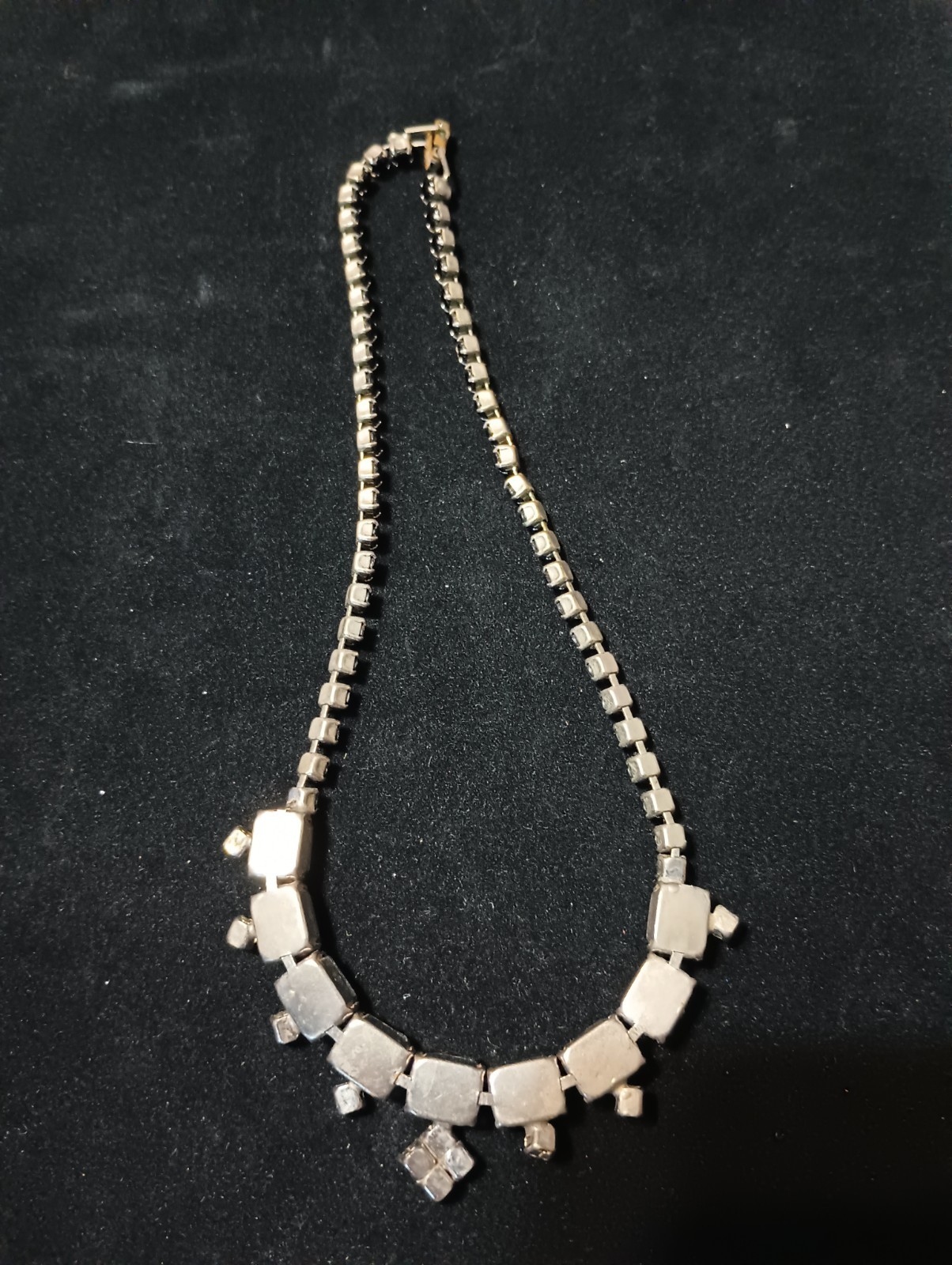 Vintage Choker Necklace. Black & Clear Rhinestones. *Note