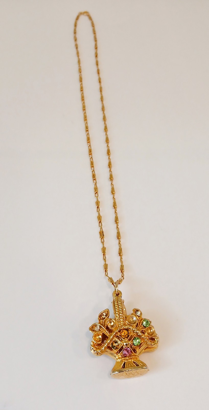Vintage flower basket pendant necklace retro “Giardinetti” Style 46.9g HEAVY~23″