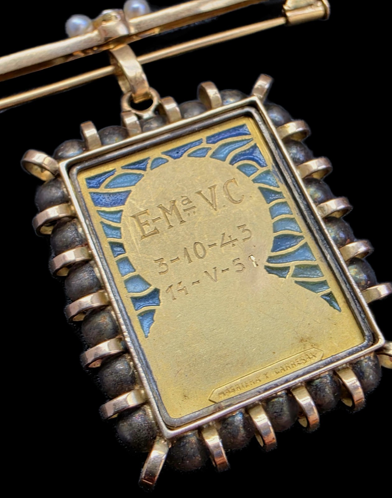 Fine Antique Art Deco 18K Gold Plique a Jour Virgin Mary Pendant Brooch C 1930