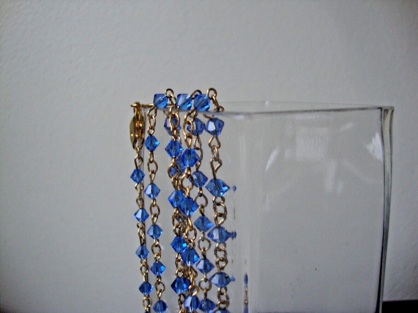 VINTAGE MINIATURE AUSTRIAN CRYSTAL SWISS BLUE CRYSTAL BEADS GOLD TONE NECKLACE