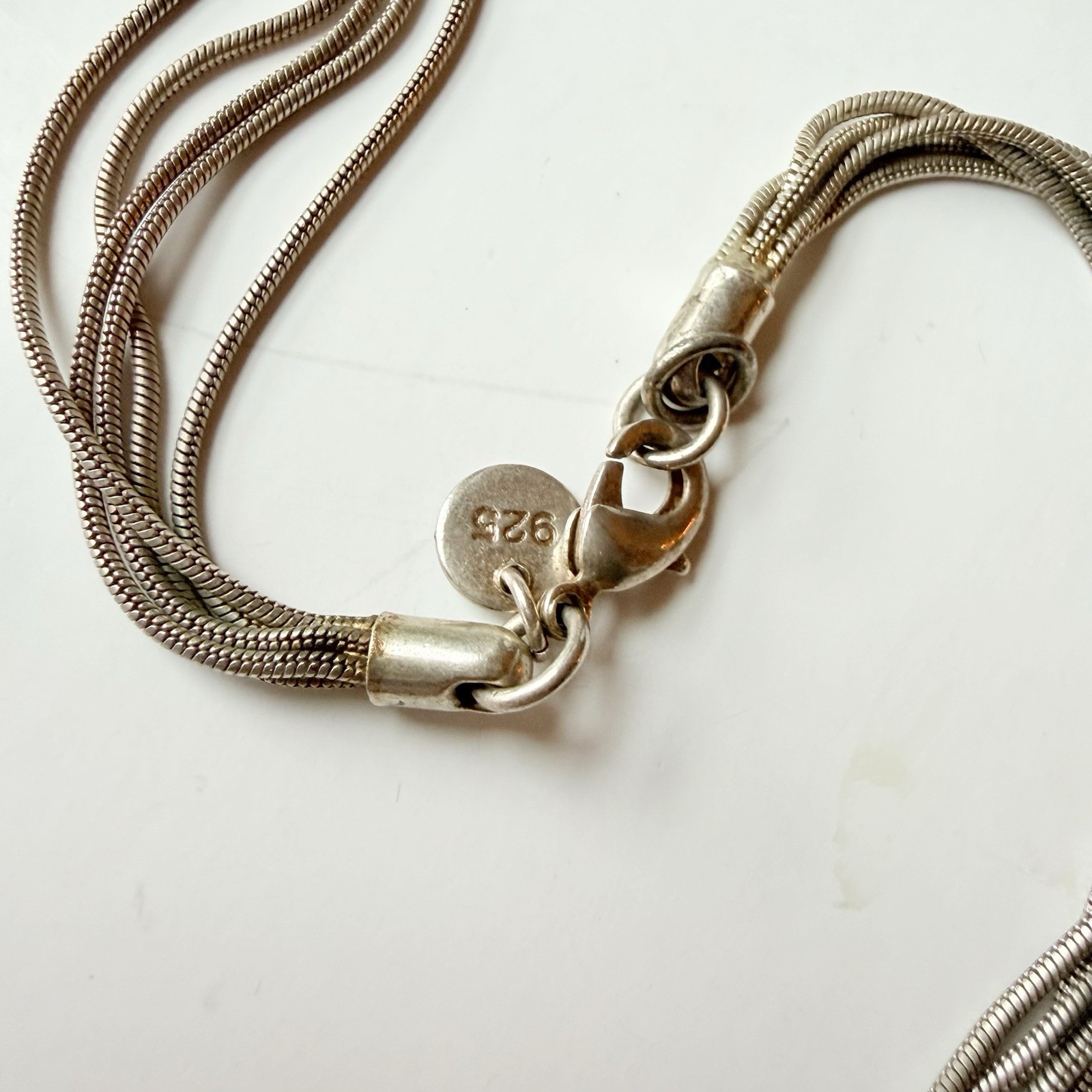 Dangling Hearts 5 Strand Lariat Snake Chain Sterling Silver 925 Necklace 18”