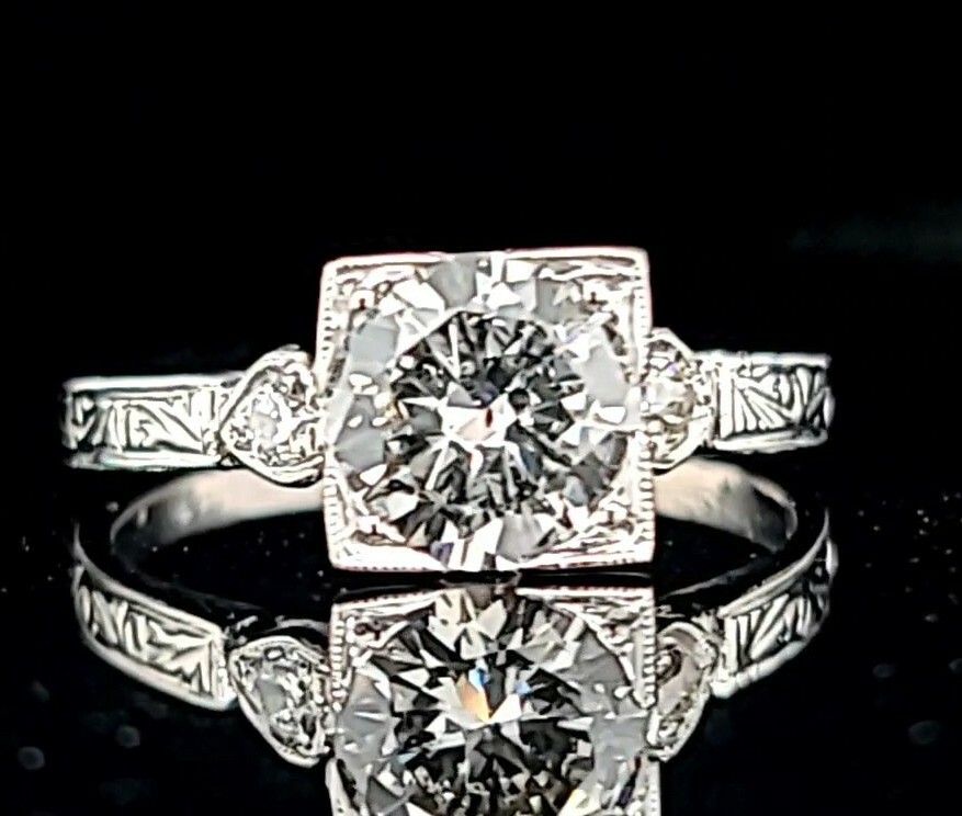1.53ct.Platinum filigree Engagement Ring Round Natural Diamond circ 1930’s