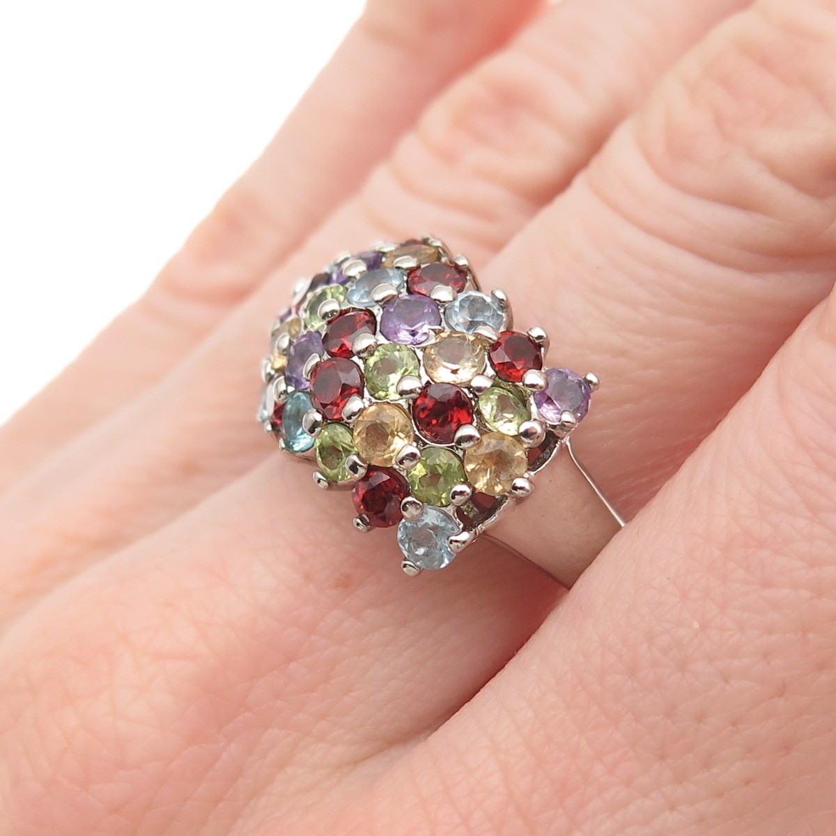 DBJ Dee Berkle 925 Sterling Silver Vintage Real Multi-Color Gem Ring Size 9