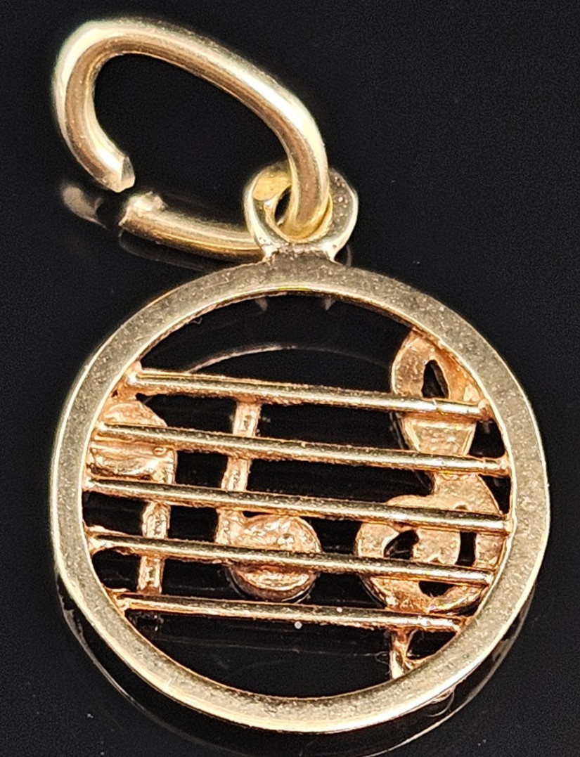 14K Gold SHEET MUSIC NOTES Charm Pendant Scale Treble Clef Musical Vintage